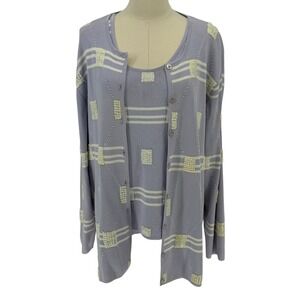 Gardy Cardigan Tank Set Lavender Sequin Beaded Knit Two Piece L
